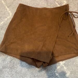 Abercrombie & Fitch Vegan Suede Wrap Skort in Brown